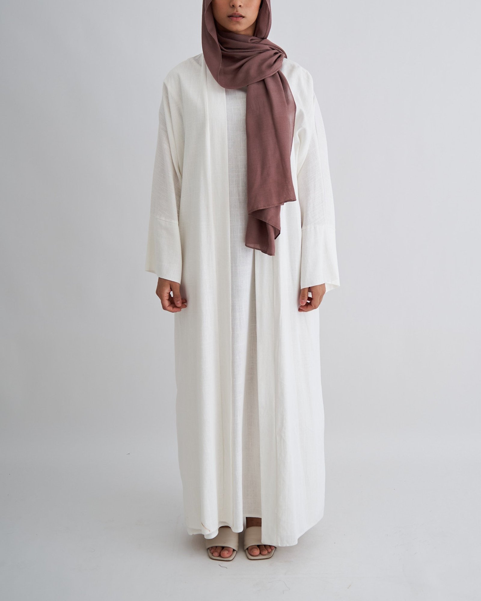 2PCS Aya Linen Abaya Set - White